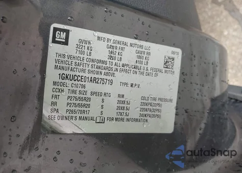 2010 GMC Yukon Slt from USA, damaged, VIN 1GKUCCE01AR275719